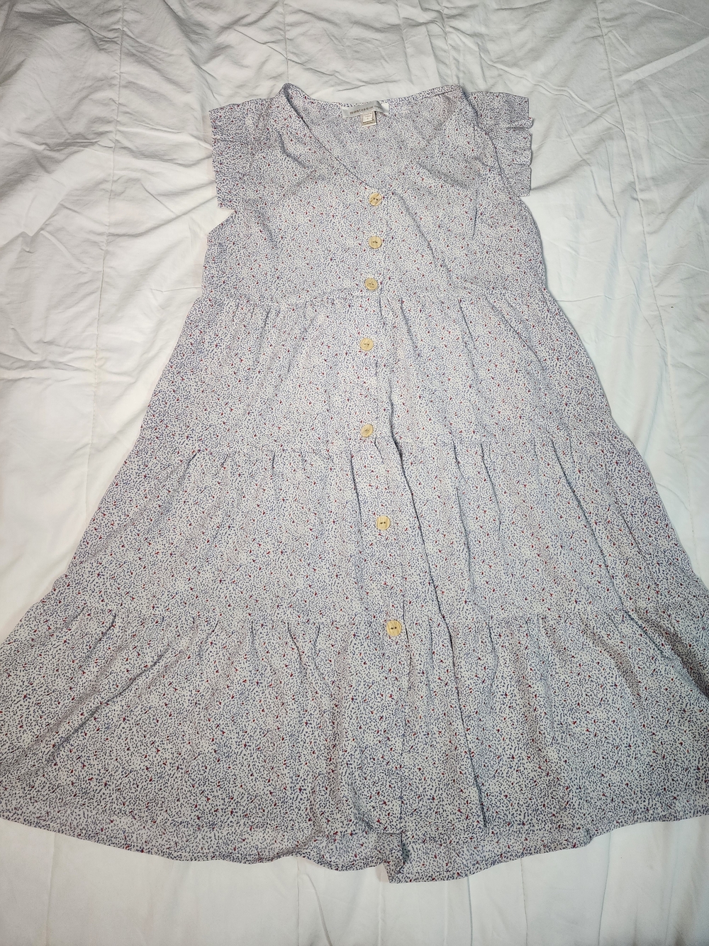 Floral Button-Front Midi Dress in Light Blue